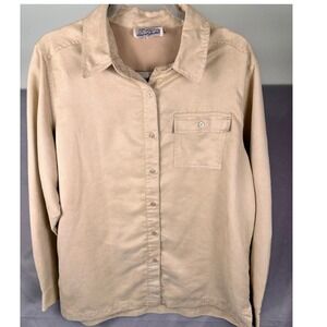 Tradition Country Collection Tan Beige Faux Suede Button Down L/S Shirt Top L